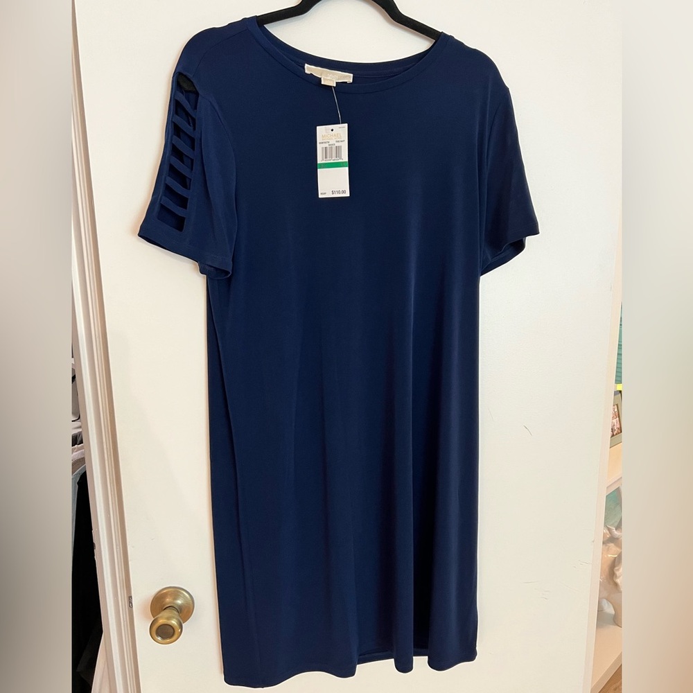 Michael Kors Navy Blue Dress with cut out shoulder detail
